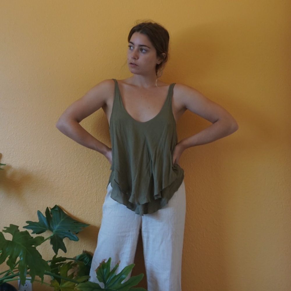 Khaki Green Free People Tank Top